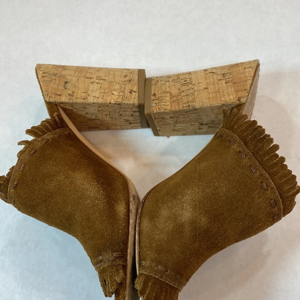 Tory Burch Huntington Heels western‎ slides suede fringe 38648